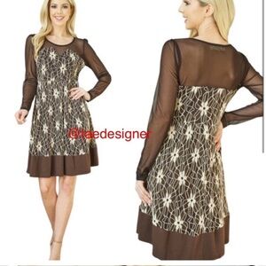 NWT A’reve boutique brand dress. Chocolate embroidered and sheer gorgeous.